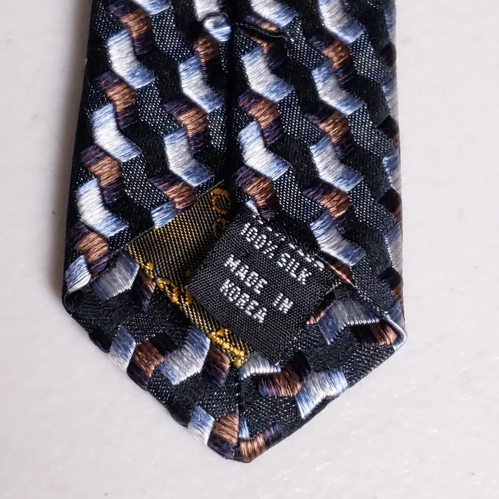 Roberto Villini‎ Tie Geometric Pattern Black Blue Brown Quiet Luxury